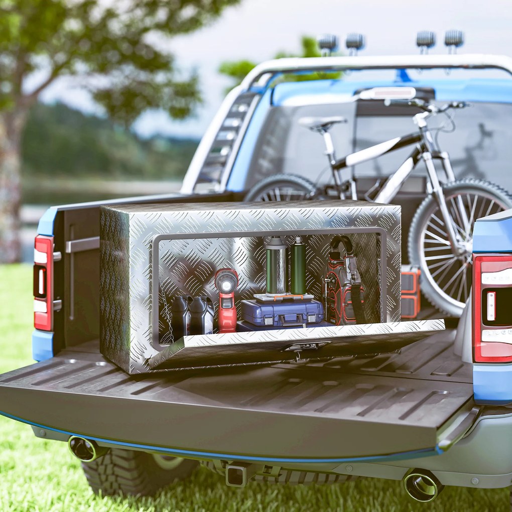 HOMCOM Cutie de Unelte din Aluminiu cu Încuietoare și 2 Chei, Cutie de Depozitare 96L, Rezistentă și Impermeabilă, pentru Pick-Up, Camper, Remorci, 76,2x35,5x40,6cm, Argintiu | Aosom Romania