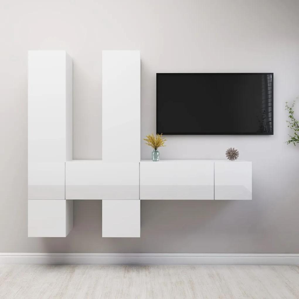 Set de dulapuri TV, 7 piese, alb extralucios, lemn prelucrat 7, Alb foarte lucios, 60 x 30 x 30 cm