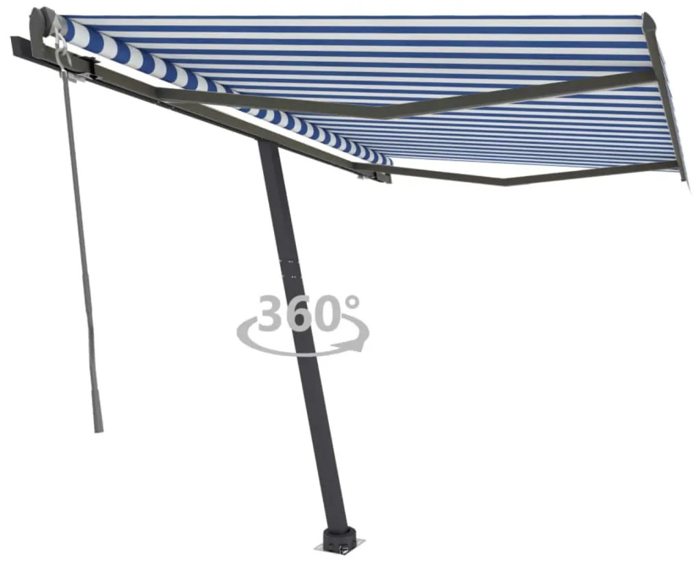 vidaXL Copertină autonomă retractabilă automat albastru&amp;alb 350x250 cm