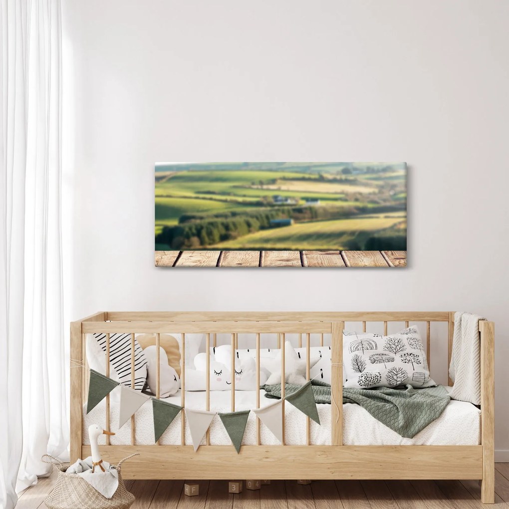 Tablou - Raft din lemn cu peisaj (120x50 cm)