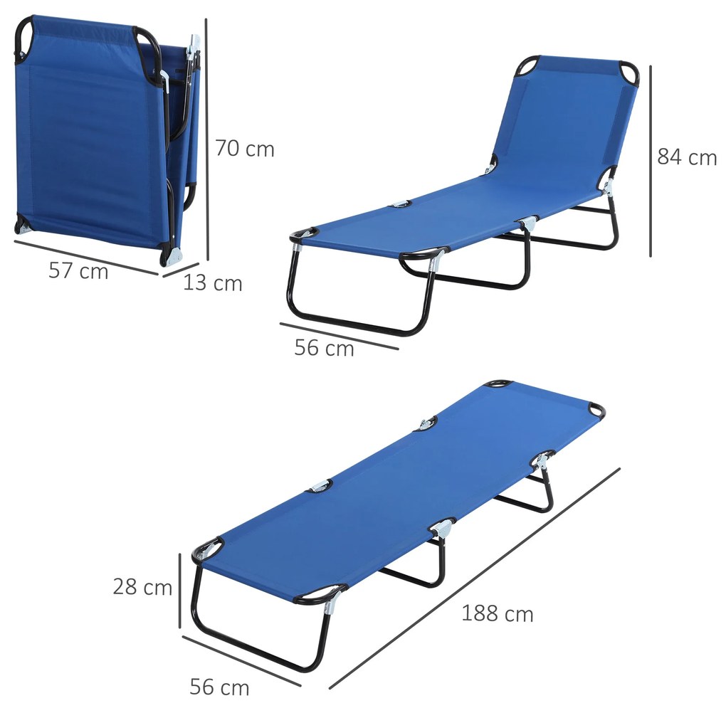 Outsunny Sezlong Pliabil de Gradina cu Spatar Ajustabil 5 Pozitii din Otel si Tesatura Oxford 188x56x28 cm Albastru | Aosom Romania