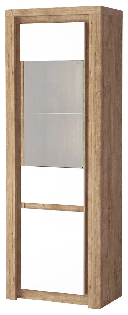 Vitrină Livia 04 (cu iluminat LED) (Stejar ribbeck + Alb lucios). 1057860
