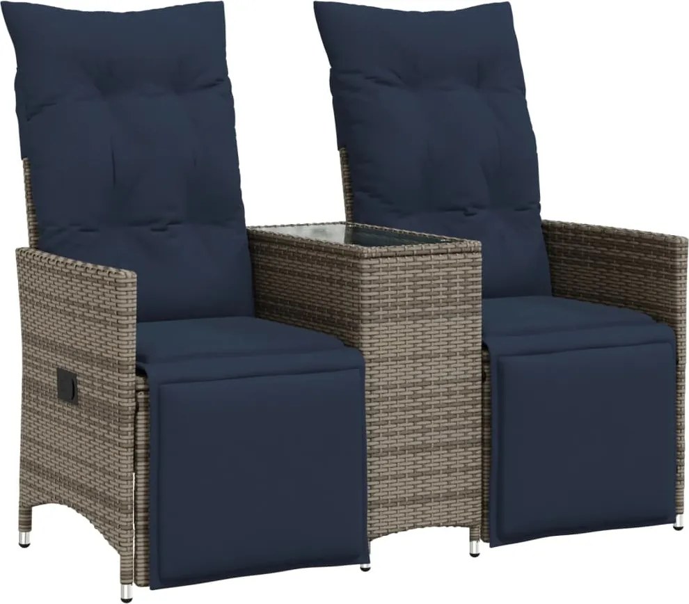 vidaXL Canapea extensibilă de grădină cu 2 locuri și masă, gri, poliratan