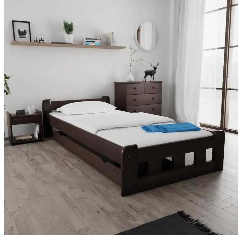 Pat inalt Naomi 120 x 200 cm, nuc Saltele: Cu saltele Somnia 17 cm, Lamele de pat: Cu lamele curbate