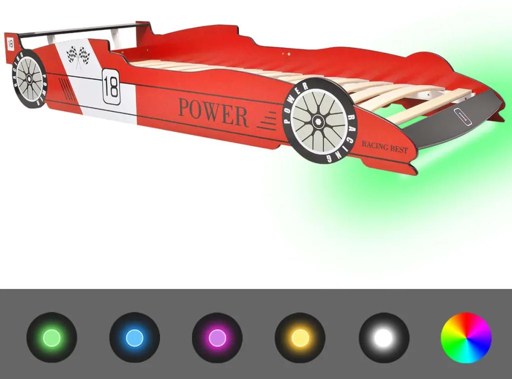 243936 vidaXL Pat pentru copii mașină de curse, cu LED, 90 x 200 cm, roșu