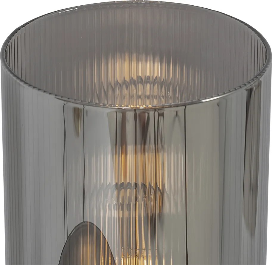 Lampă de masă Art Deco neagră cu sticlă fumurie cu 2 lumini - Laura
