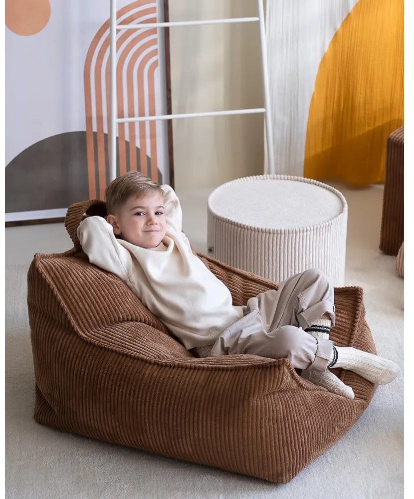 Puf de copii crem cu tapițerie din catifea reiată – Wigiwama