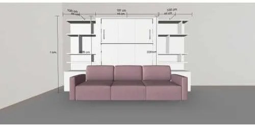 Set pat rabatabil dublu (150X200), 2 biblioteci 100 cm si canapea 3 locuri - NOVA BOOKCASES & Triple SOFA SET
