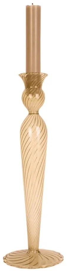 Sfeșnic din sticlă PT LIVING Swirl, înălțime 26,5 cm, maro deschis