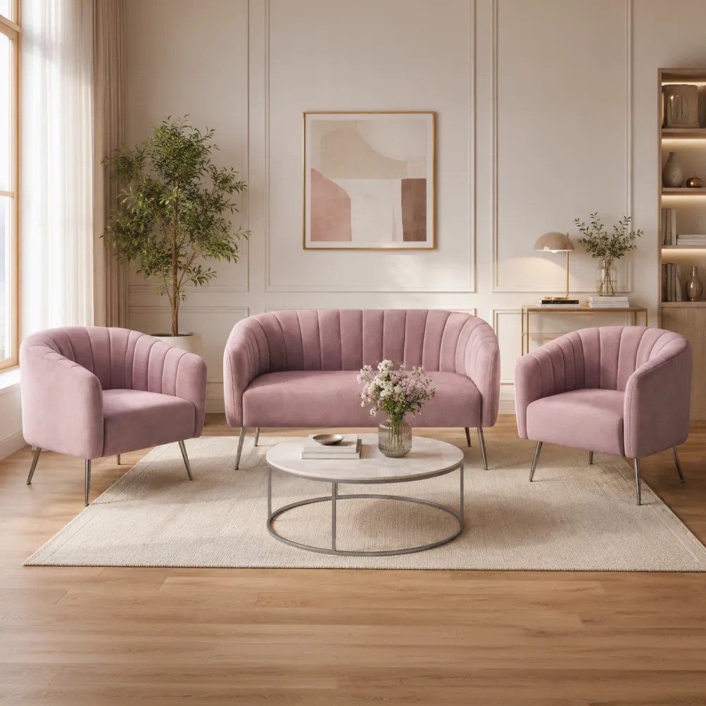 Canapea de design cu 2 locuri, ţesătură Velvet roz/crom-argintiu, BAGY