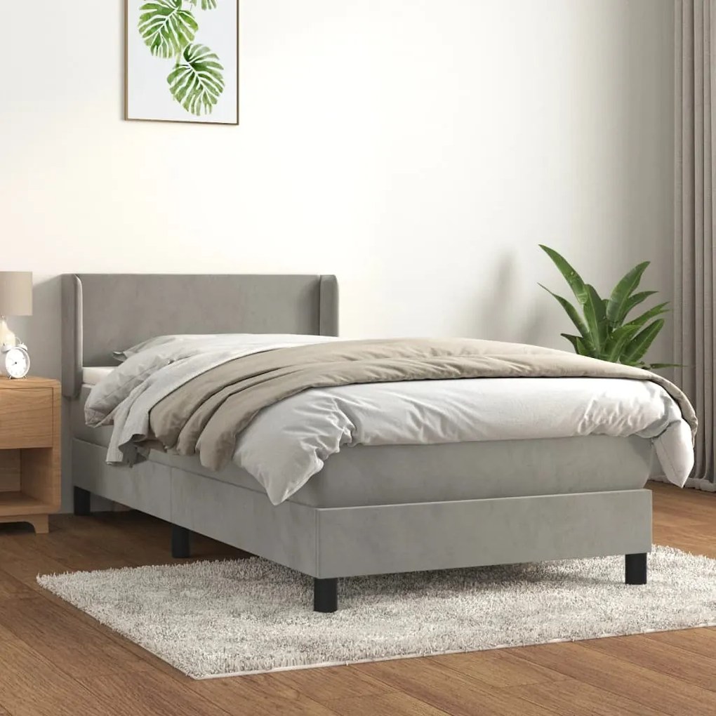 vidaXL Pat continental cu saltea, gri deschis, 80x200 cm, catifea