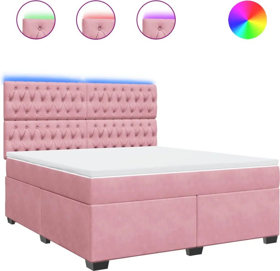 vidaXL Pat box spring cu saltea, roz, 180x200 cm, catifea