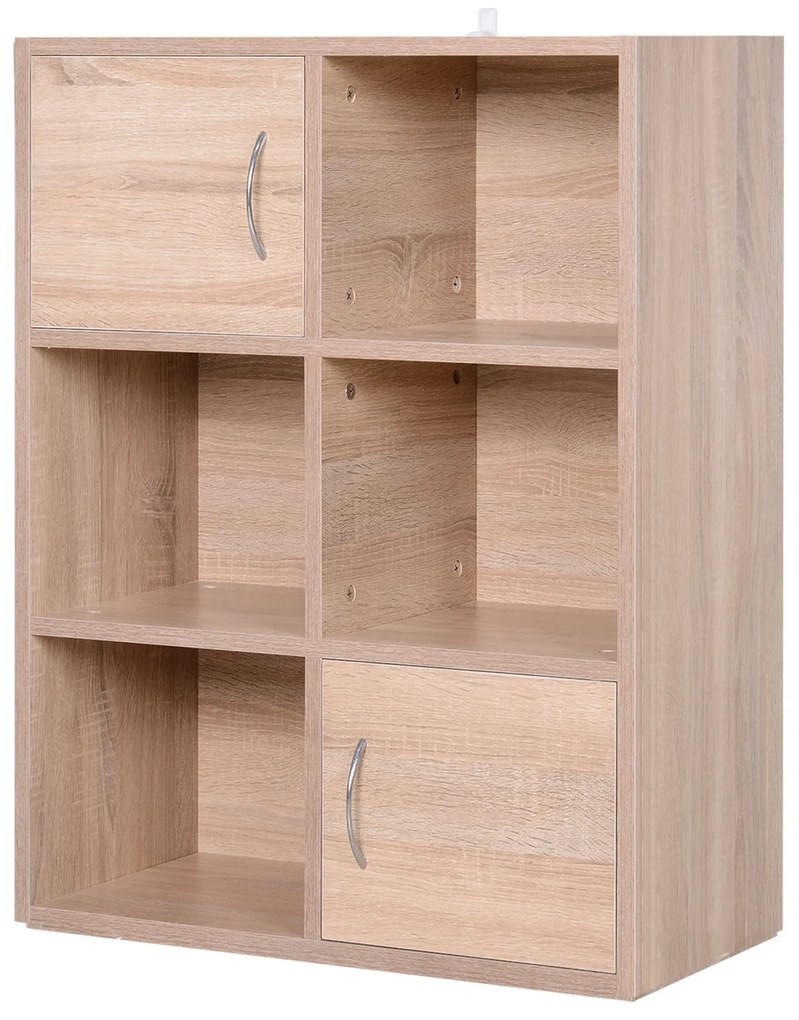 Biblioteca HOMCOM cu 3 Rafturi , 4 Compartimente si 2 Usi Basculante din Lemn Natural 61.5x29.5x80cm | Aosom Romania