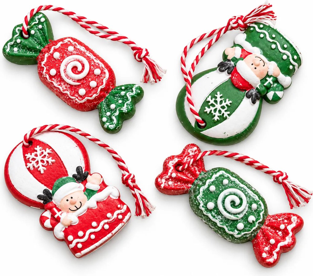 Set 4 bucati ornamente de Craciun CANDY ELF 6 cm