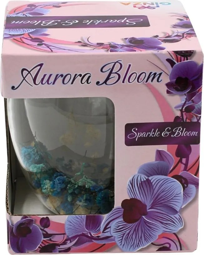 Pahar cu inserție de flori uscate, floarea miresei alb și albastru, pereți dubli, sticlă borosilicată, 250 ml, Aurora Bloom