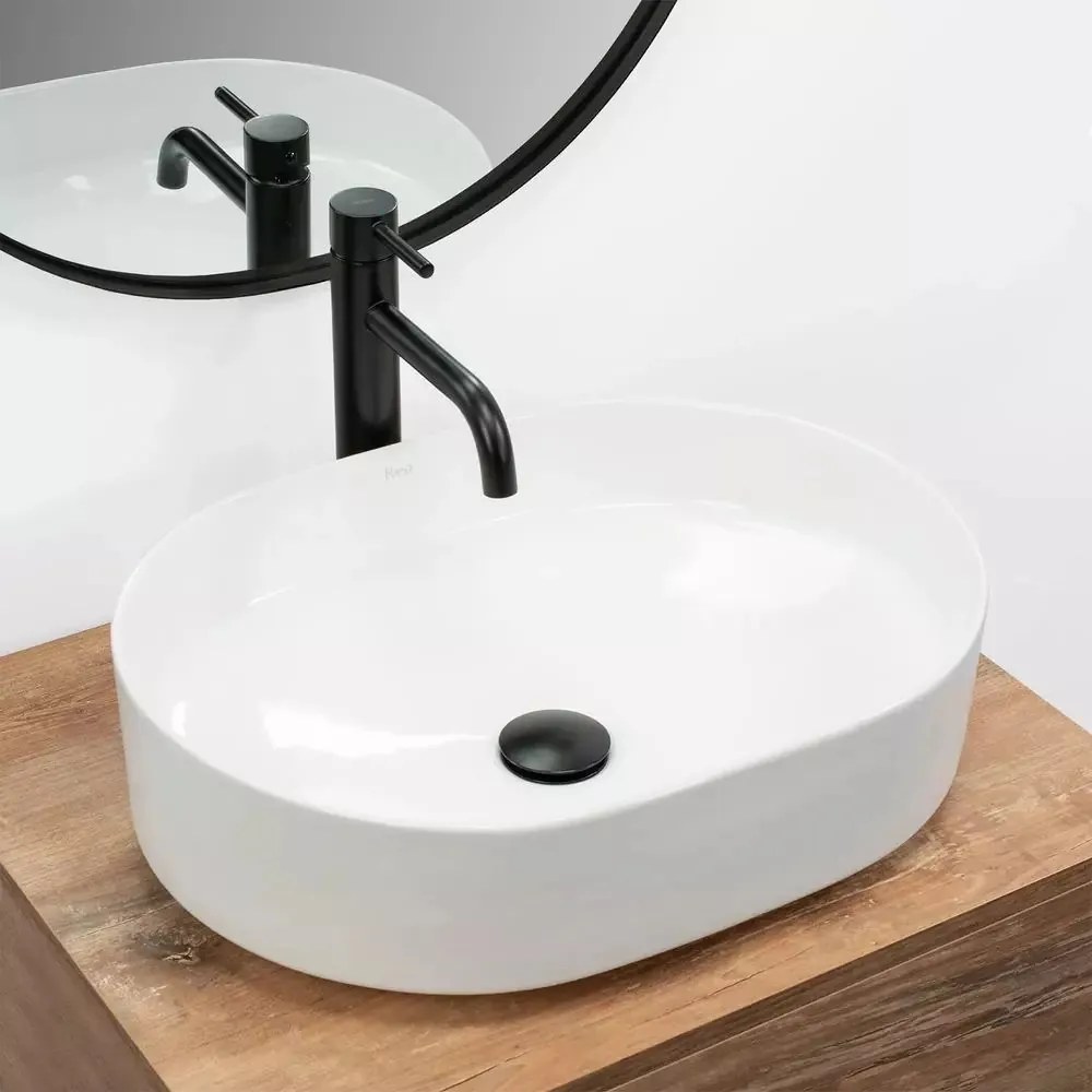 Lavoar pe blat Rea Nadia oval finisaj alb lucios 50 cm
