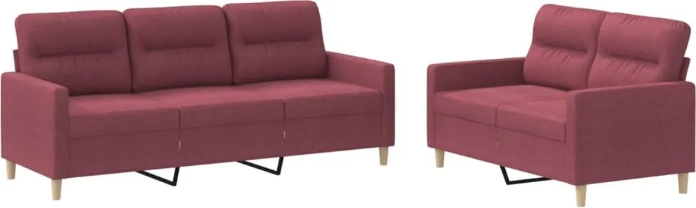 vidaXL Set canapea cu perne, 2 piese, roșu vin, material textil