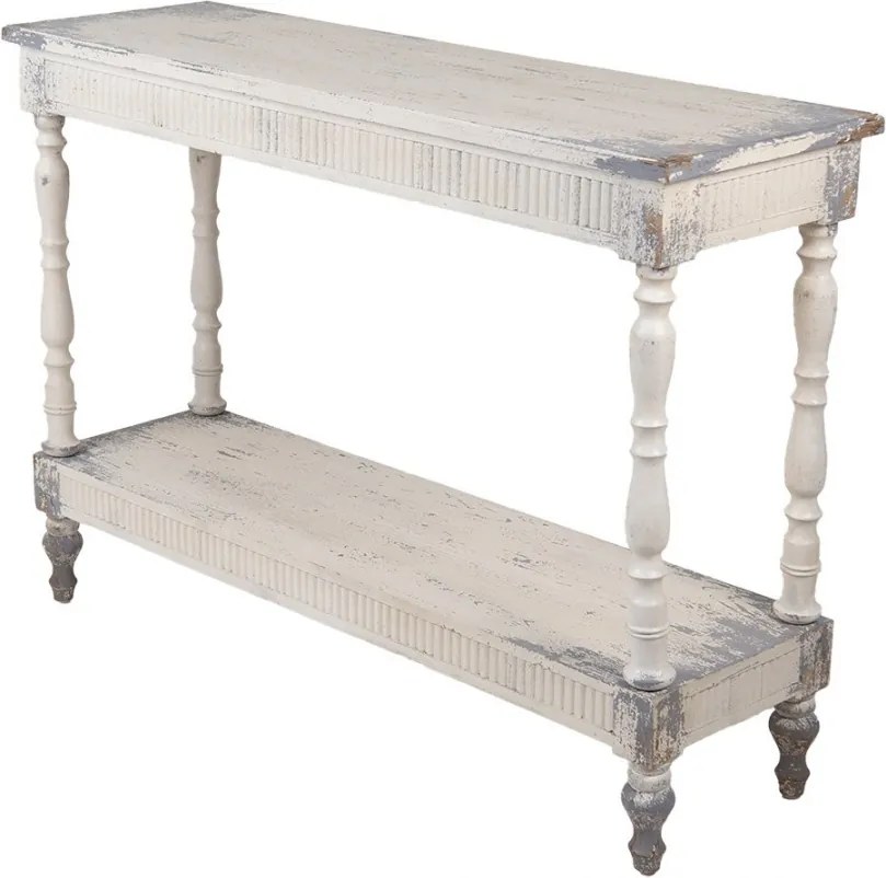 Consolă shabby chic din lemn, finisaj alb antichizat, „Maude”