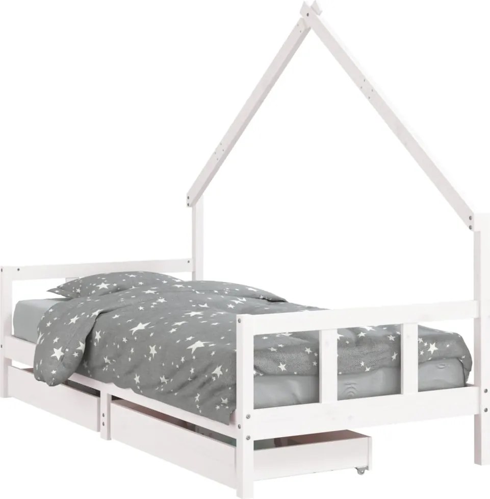 vidaXL Cadru de pat cu sertare de copii, alb, 90x200 cm lemn masiv pin
