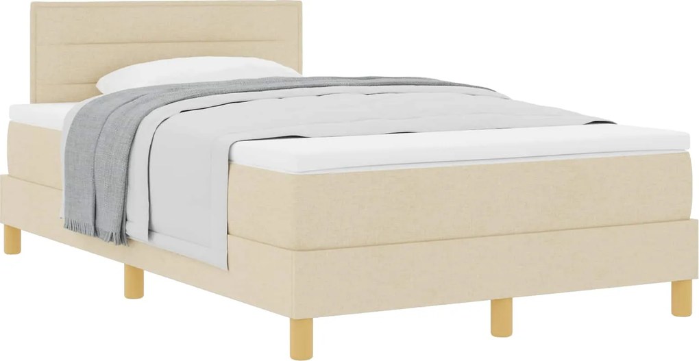 vidaXL Pat cu arcuri cu saltea cu headboard Crem 120 x 200 cm țesătură
