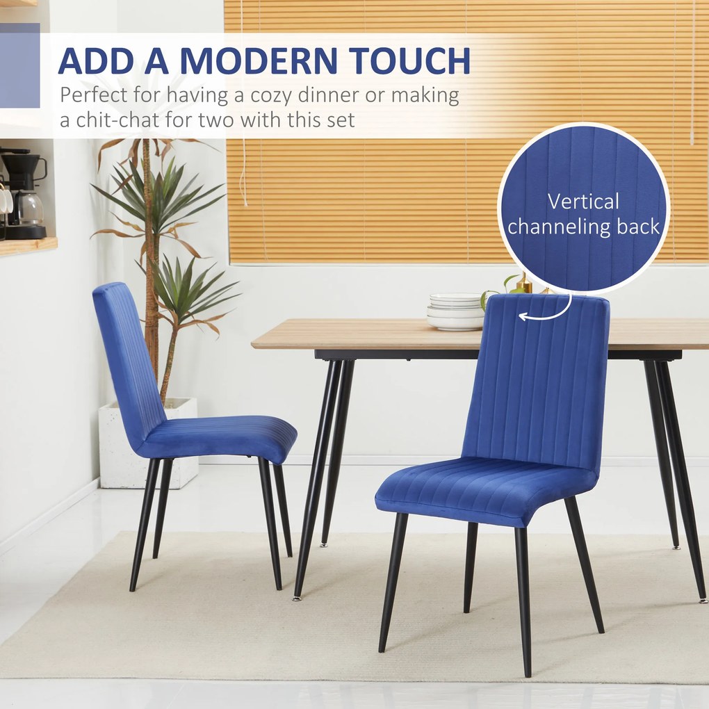HOMCOM Set 2 Scaune Fără Brațe pentru Masa de Dining, Catifea Albastră, Design Modern și Confortabil | Aosom Romania