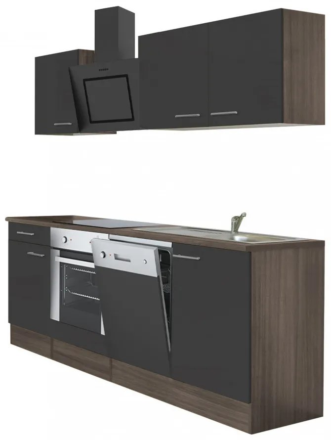 Mobilă de bucătărie Yorki 220, corp din stejar Yorki, față antracit satinat cu element inferior al cuptorului