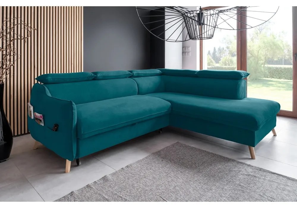 Colțar turcoaz extensibil cu tapițerie din catifea (cu colț pe partea dreaptă) Sweet Harmony – Miuform