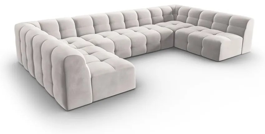 Colțar gri deschis cu tapițerie din catifea (în formă de "U") Kendal – Micadoni Home