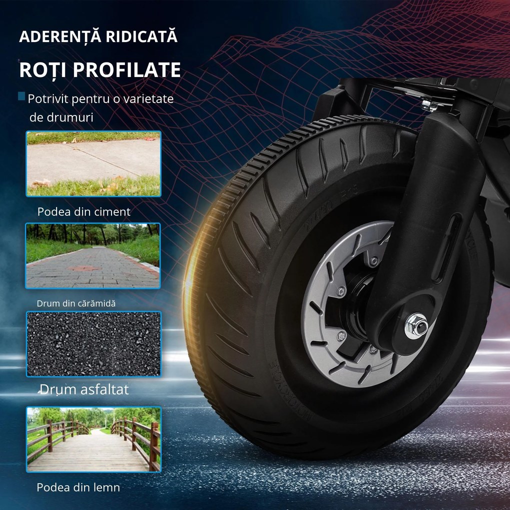 HOMCOM Motocicletă Electrică pentru Copii 3-5 Ani cu Roți de Antrenament, Baterie Reîncărcabilă, Design Sportiv, Negru | Aosom Romania