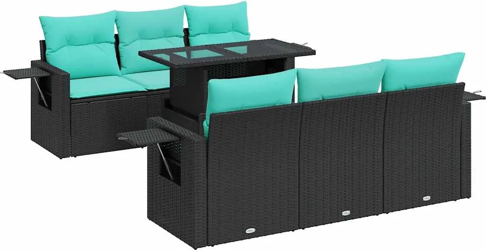 vidaXL Set canapele de grădină cu perne, 7 piese, negru, poliratan