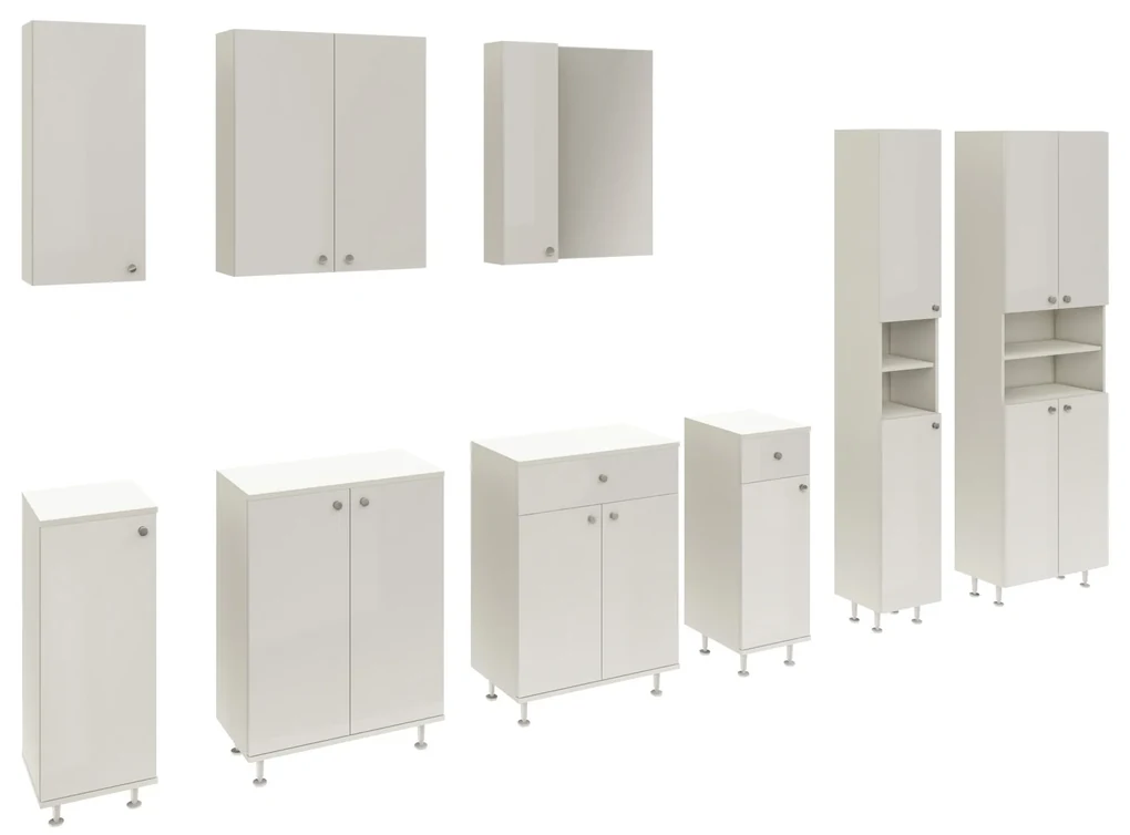 Corp Baie haaus Zaria, 1 Sertar, 2 Usi, Alb lucios/Alb, MDF, L 60 x l 35 x H 85 cm