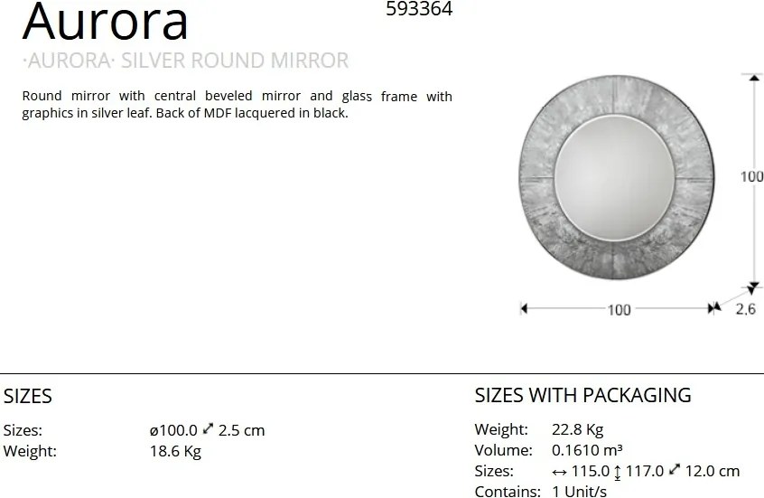 Oglinda decorativa AURORA ROUND 100cm, argintie SV-593364