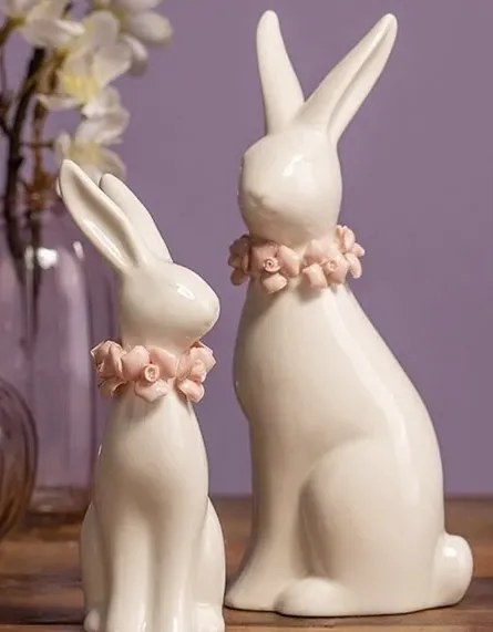 Iepuras din ceramica ROSE BUNNY 18 cm alb