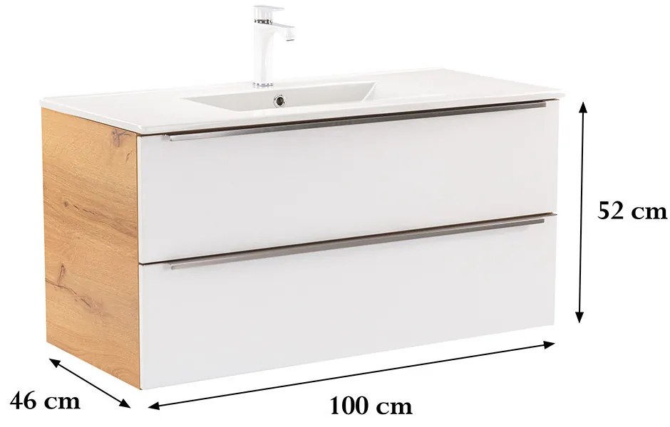 Dulap inferior Vario Trim 100 cu lavoar stejar-alb