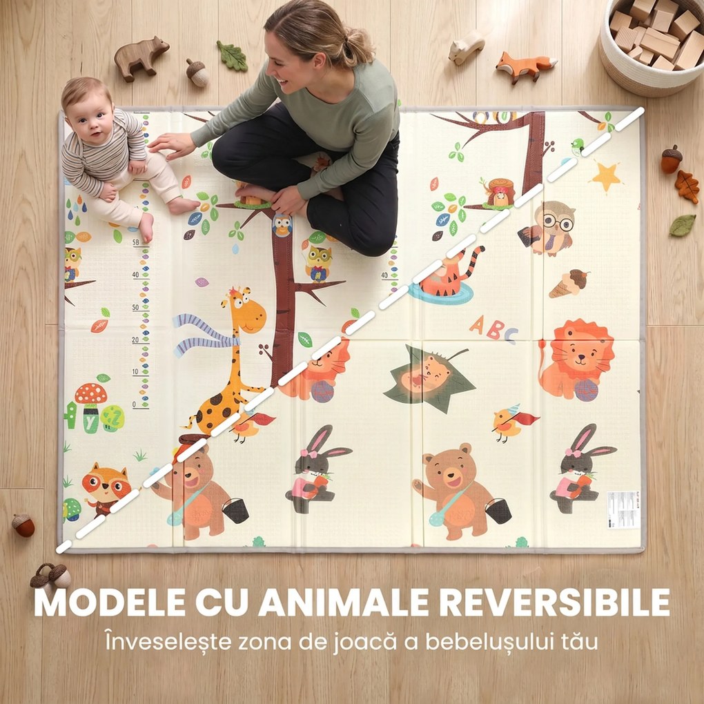 AIYAPLAY Covoraș de joacă pentru copii 200x150x1,5 cm, tematică pădure, pliabil, reversibil, din XPE, 0-3 ani, multicolor | Aosom Romania