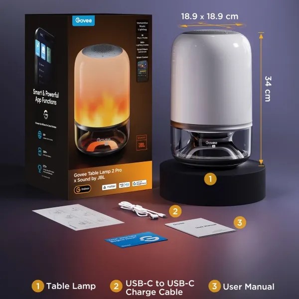 Govee - Lampă de masă LED RGBW reglabilă cu difuzor, 36W/12V, Wi‑Fi