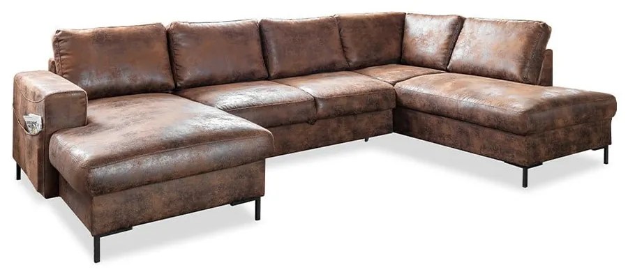 Canapea extensibilă în formă de „U” din imitație de piele cu șezlong pe partea dreaptă Miuform Lofty Lilly Vintage, maro