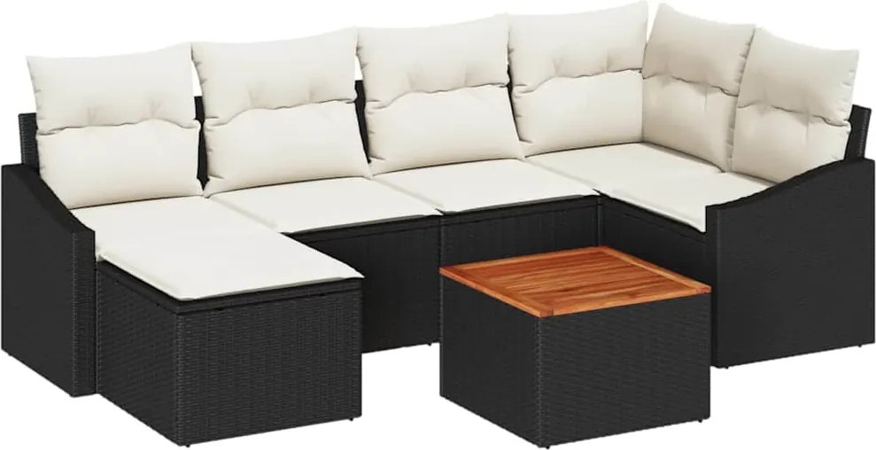 vidaXL Set de canapele pentru grădină 7 pcs Negru și Crem poliratan