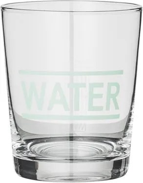 Pahar din sticla transparenta mesaj "Water" verde Bloomingville