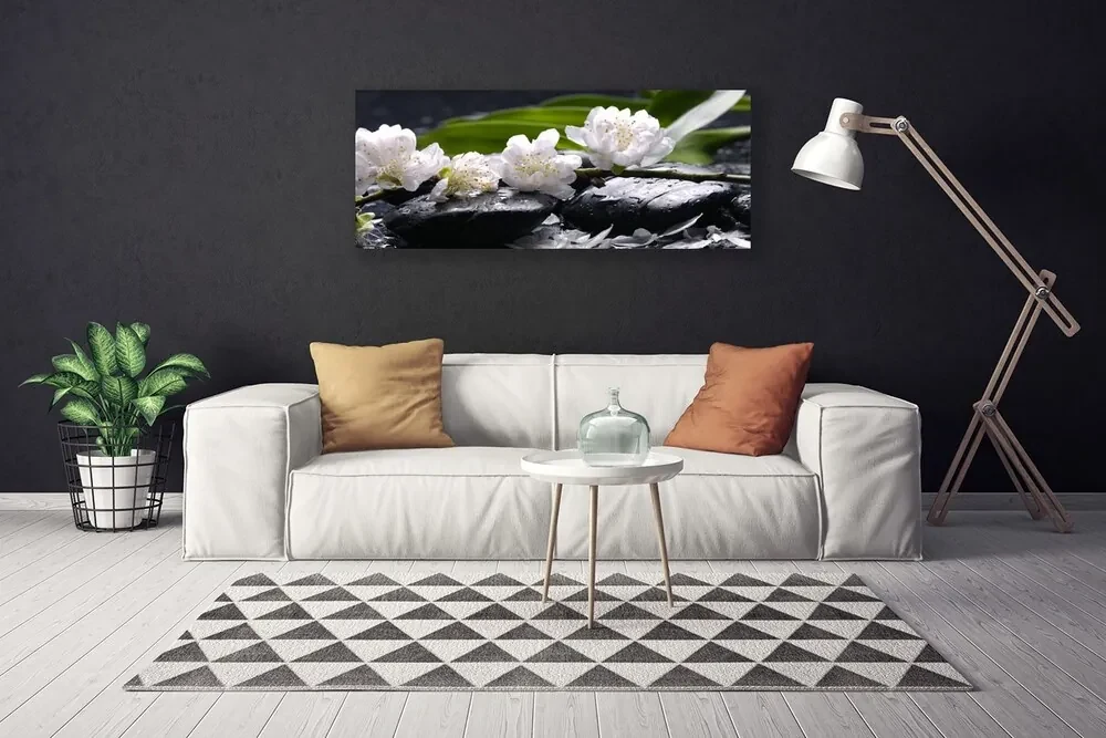 Tablou pe panza canvas Pietre florale flori alb negru