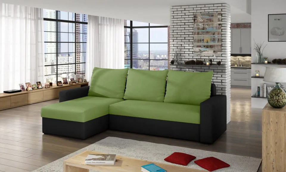 Coltar extensibil cu spatiu pentru depozitare, 237x90x150 cm, Livio 01. Eltap (Culoare: Rosu / Negru)