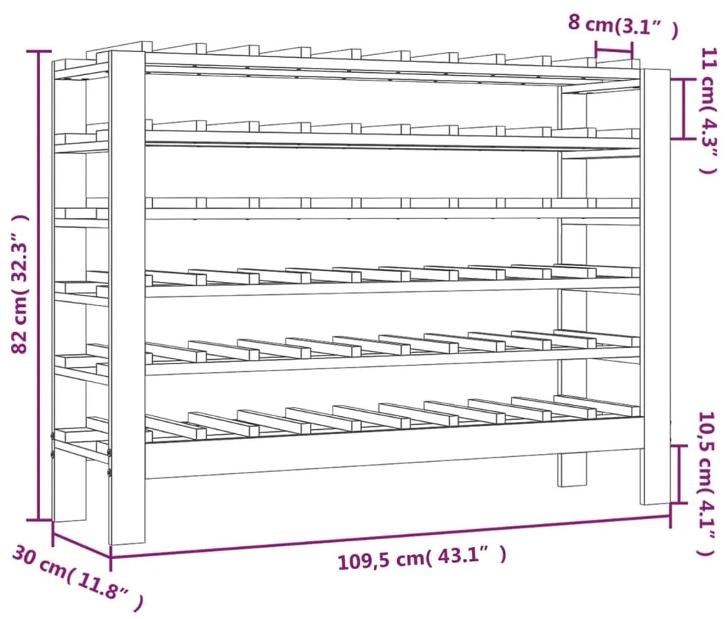 Suport de vinuri, 109,5x30x82 cm, lemn masiv de pin Maro, 109.5 x 30 x 82 cm, 1