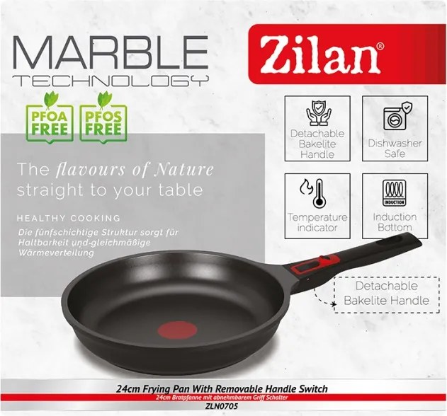 Tigaie Zilan ZLN0705 cu strat inductie, 24 cm, invelis non-aderent, maner detasabil