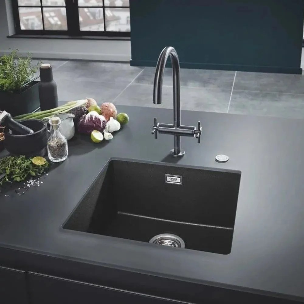 Chiuveta compozit sub blat Grohe K700U granit negru 46x41 cm