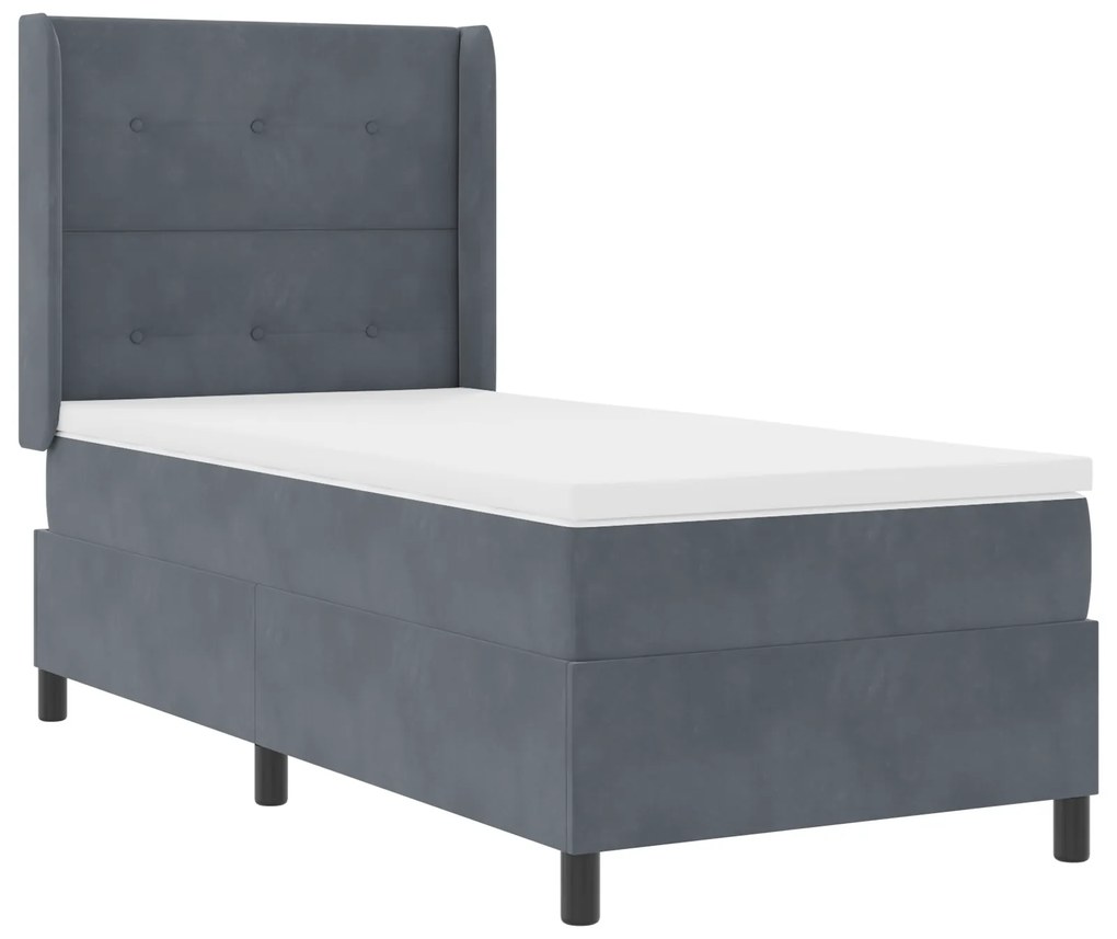 vidaXL Pat box spring cu saltea, gri închis, 90x190 cm, catifea