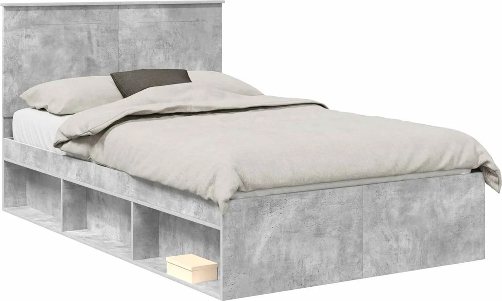 vidaXL Cadru de pat cu headboard Beton 120 x 200 cm Lemn de pin masiv