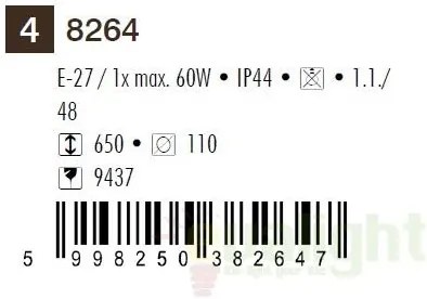 Stalp exterior H-65cm, IP44, Inox torch 8264 RX