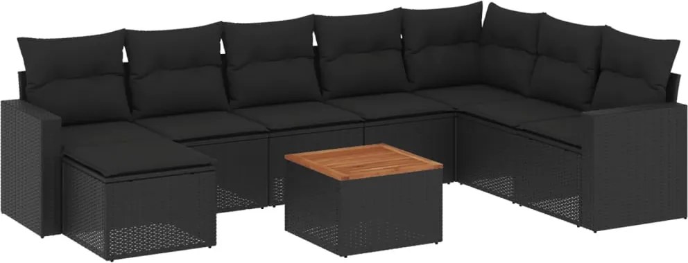 vidaXL Set mobilier de grădină cu perne, 9 piese, negru, poliratan