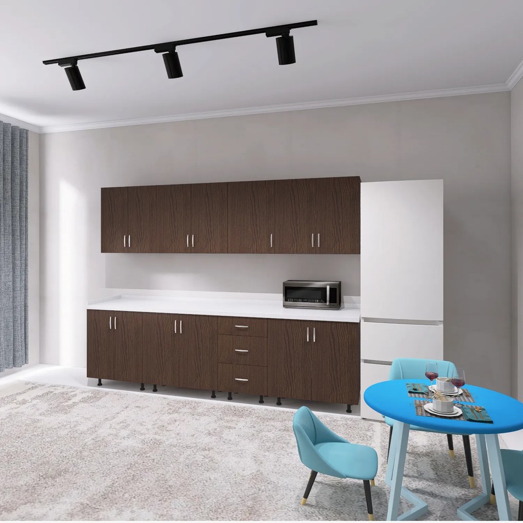 Bucatarie 260 cm Lungime, Material PAL 18mm, Culoare Wenge, Blat termorezistent 2.8 cm Grosime