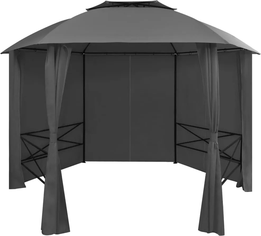 vidaXL Marchiză pavilion de grădină cu perdele, 360x265 cm, hexagonal